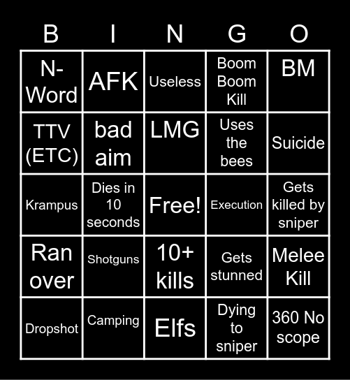 Vanguard Mulitplayer, Not Warzone Bingo Card