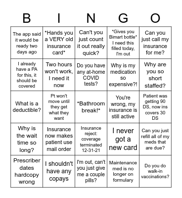 Pharmacy 2022 Bingo Card