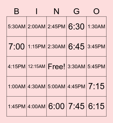 Telling time in Spanish Bingo Card