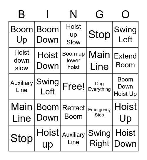 Crane Signal Bingo Card