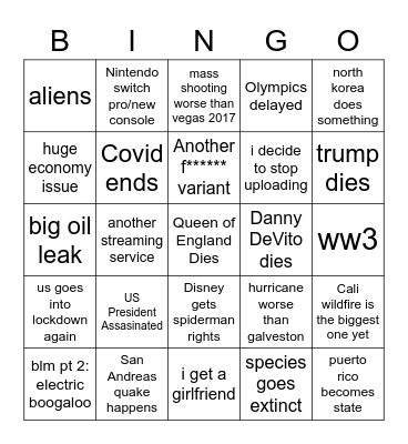 2022 Bingo Card