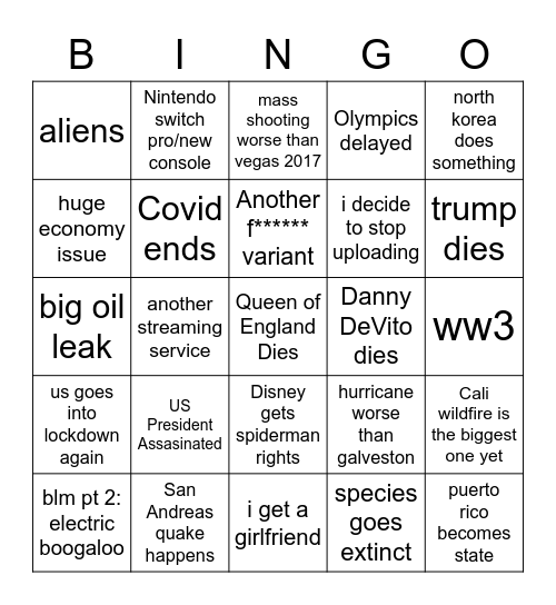 2022 Bingo Card