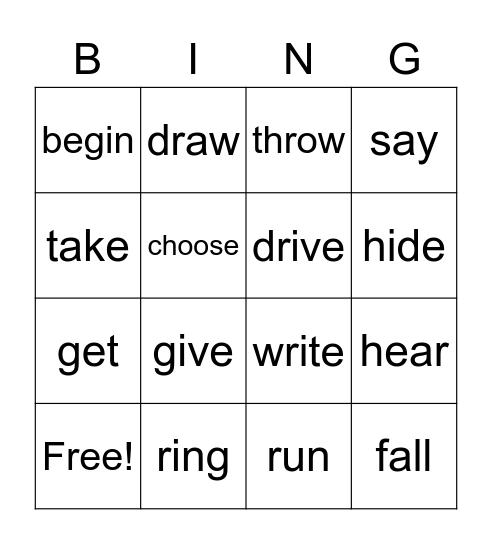 Irregular Verbs Bingo Card