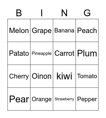 Fruits and Vegtables Bingo Card