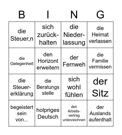 Zwischen den Kulturen Bingo Card