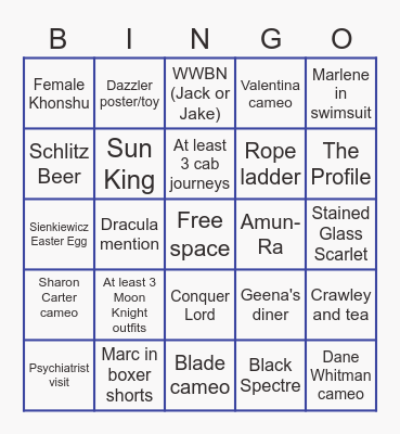 MCU Moon Knight Bingo Card