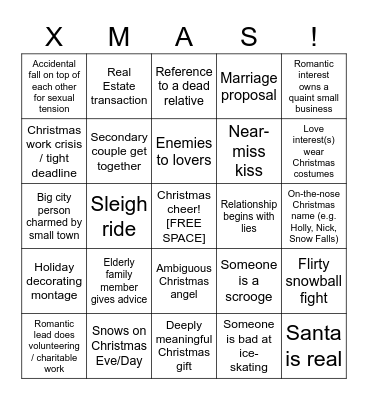 Christmas Rom Com Bingo Card