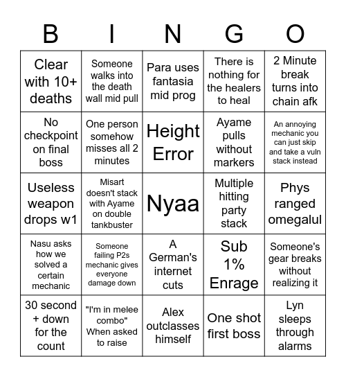 Savage lesgo Bingo Card