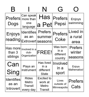 Person Bingo Card