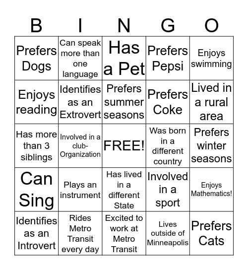 Person Bingo Card