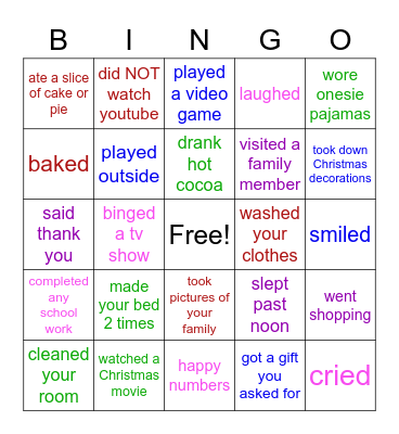 Welcome Back - Winter Break Bingo Card