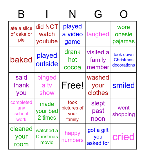 Welcome Back - Winter Break Bingo Card