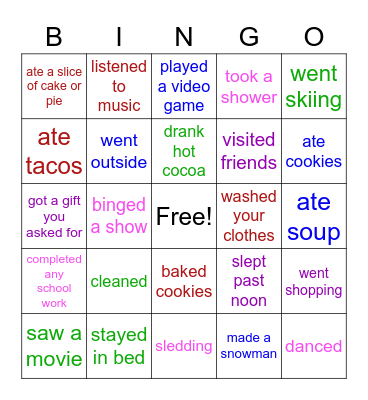 Welcome Back - Winter Break Bingo Card