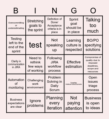 Retrospective Bingo Card