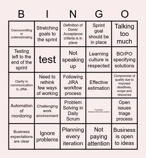 Retrospective Bingo Card