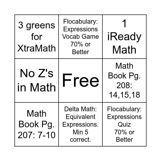 Core Plus Math 1/3/21-1/7/21 Bingo Card