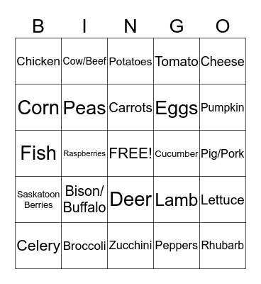 Local Food Bingo Card