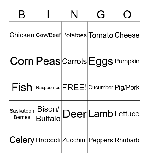 Local Food Bingo Card