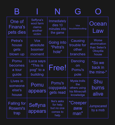 NijiEN Luxiem Minecraft World Server Bingo Card