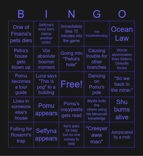 NijiEN Luxiem Minecraft World Server Bingo Card