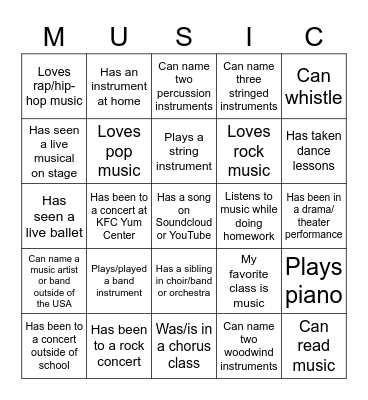 Getting to Know You - Music Edition Bingo Card