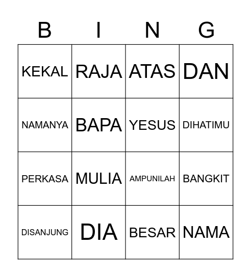 MAKE A SONG Bingo Card