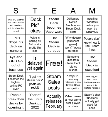 Steam Deck February Bingo Card