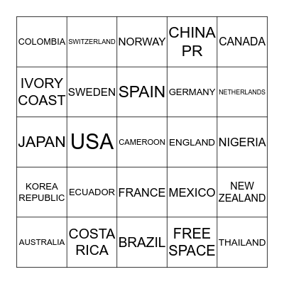 WOMEN'S WORLD CUP 2015 Bingo Card