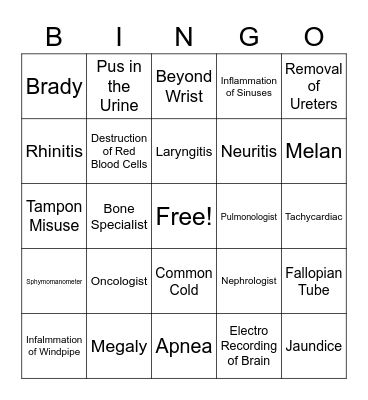 Health Science 1 Bingo Card
