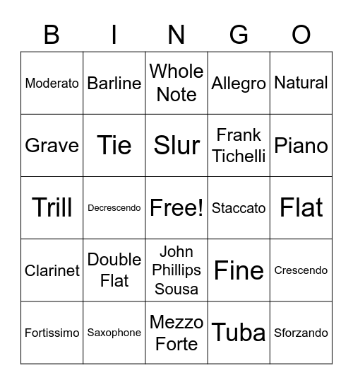 Band 1/3/2022 Bingo Card