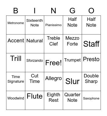 symphonic band 1/3/22 Bingo Card