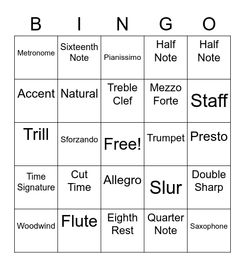symphonic band 1/3/22 Bingo Card