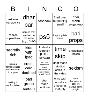 Dhar Mann Bingo v2 Bingo Card