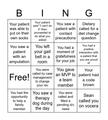 Therapy Bingo Card