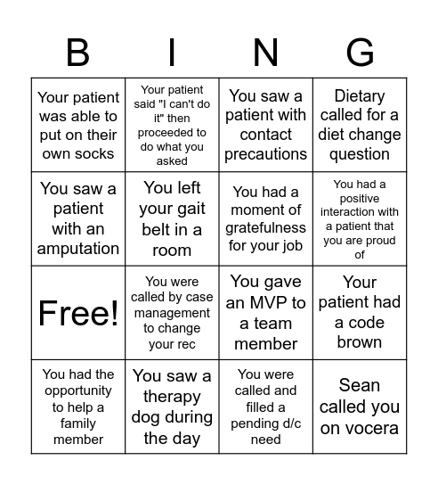 Therapy Bingo Card