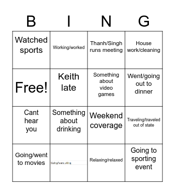 Team Meeting Bingo Card