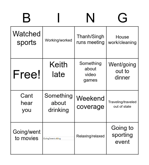 Team Meeting Bingo Card