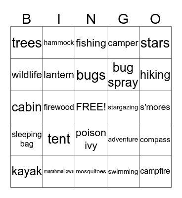 CAMPING Bingo Card