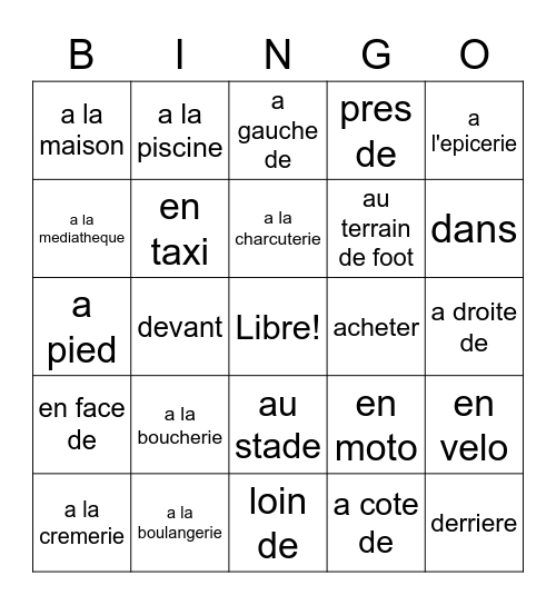 French 2 Unit 4 Rappelle-toi Bingo Card