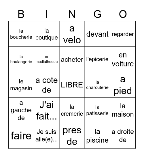 FRENCH 2 CH. 4 RAPPELLE-TOI Bingo Card
