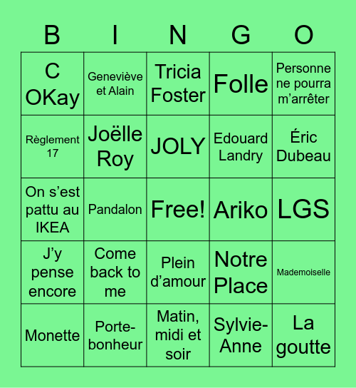 PIPNPE:     Bingo Franco Bingo Card