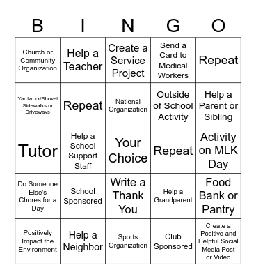NHS Volunteer Challenge Bingo Card