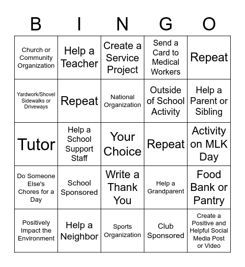 NHS Volunteer Challenge Bingo Card