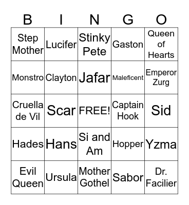 Disney Villains Bingo Card