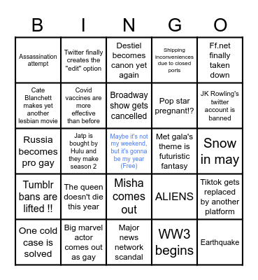 2022 bingo! Bingo Card