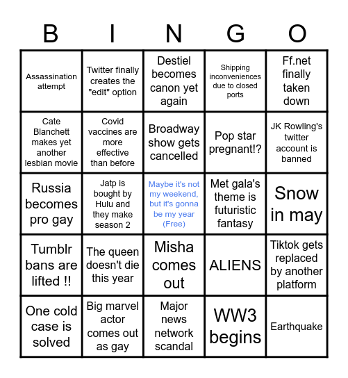 2022 bingo! Bingo Card