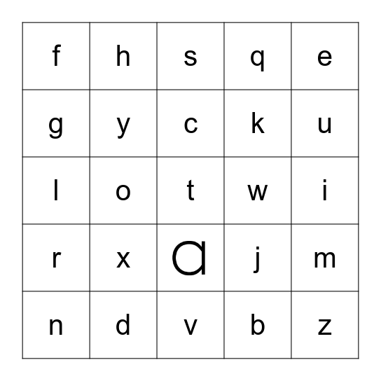 Lower Case Alphabet Bingo Card