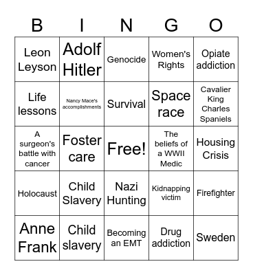Period 2 and Period 5 Bingo Card