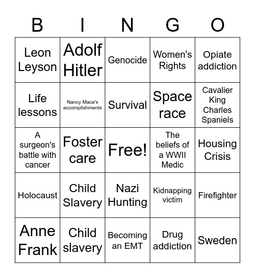 Period 2 and Period 5 Bingo Card