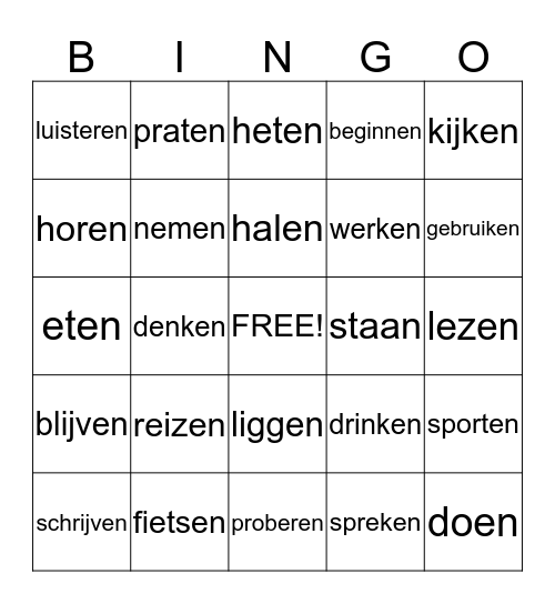 werkwoorden Bingo Card